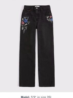 Abercrombie 90s Relaxed Jeans Floral Embroidered High Rise Curve Love NWT 27